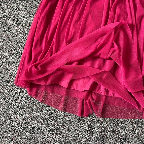 Maroon Red Layered Mesh Pleated Tutu High-Waist Modest Midi Knee-Length Skirt S - Picture 14 of 16